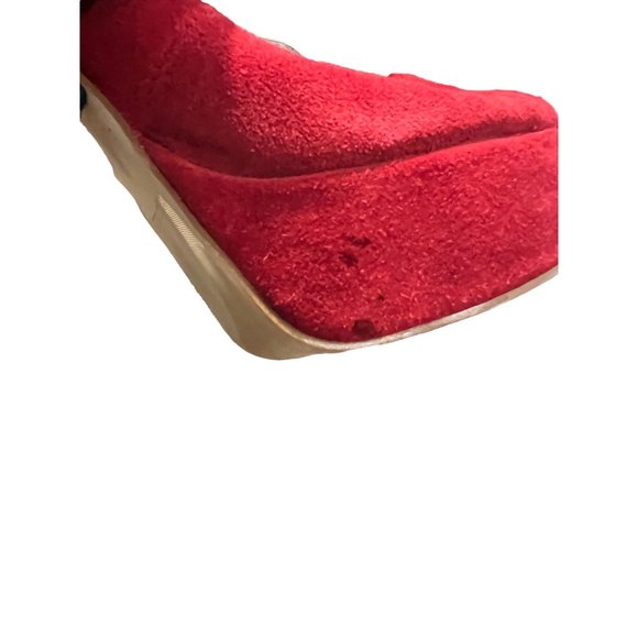 Sergio Rossi Red Suede Leather Platform Heels Keyhole 6" heel Size 38 US 8 READ - Picture 6 of 9